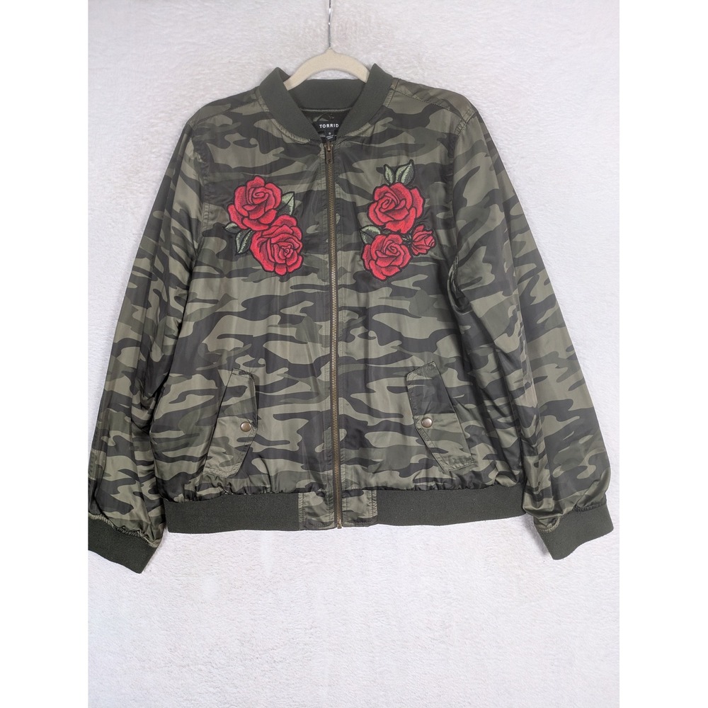 Torrid Bomber Jacket Women's 0 Camo Rose Embroidered Come As You Are Graphic